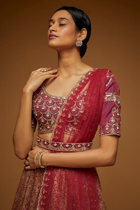 Buy Neeta Lulla Wine Brocade, Tulle Beads, Crystals, Cut Work, Pearls Embroidered Lehenga Set Online at Aza Fashions Buy_Neeta Lulla_Wine Brocade, Tulle Beads, Crystals, Cut Work, Pearls Embroidered Lehenga Set_Online_at_Aza_Fashions