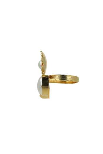 Buy_Ishhaara_Gold Plated Pearls, Stones Trio Floral Shaped Ring _Online_at_Aza_Fashions