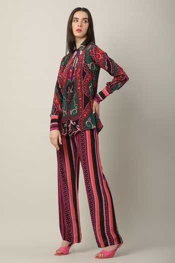 Limerick By Abirr N' Nanki_Multi Color Crepe Embroidery Mandarin Collar Niro Placement Print Shirt _Online_at_Aza_Fashions
