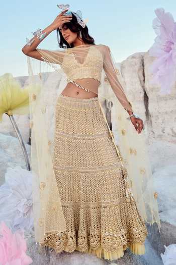 Buy Nikita Vishakha Yellow Modal, Mohair Zari, Embroidery, Metallic Thread Mesh Blouse Lehenga Set Online at Aza Fashions Buy_Nikita Vishakha_Yellow Modal, Mohair Zari, Embroidery, Metallic Thread Mesh Blouse Lehenga Set _Online_at_Aza_Fashions