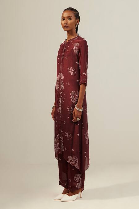 Buy Amka Maroon Chiffon Embroidery Round Neck Kinari Printed Kurta And Pant Set Online at Aza Fashions Buy_Amka_Maroon Chiffon Embroidery Round Neck Kinari Printed Kurta And Pant Set_Online_at_Aza_Fashions