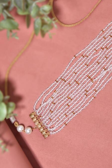 Buy_Swabhimann_White Gold Tone Multi Layered Choker Necklace _Online_at_Aza_Fashions