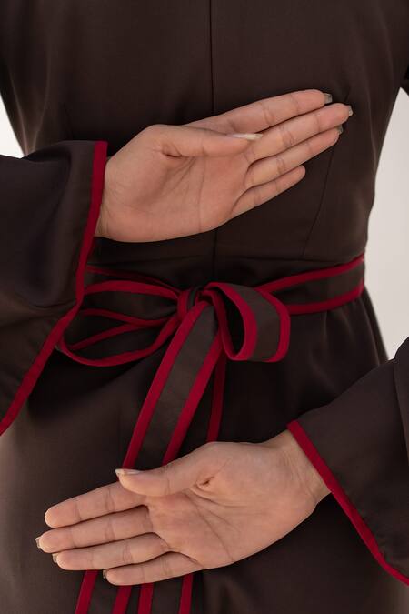 Buy_Kritika Madan Label_Brown Banana Crepe V Neck Flared Sleeve Jumpsuit_Online_at_Aza_Fashions