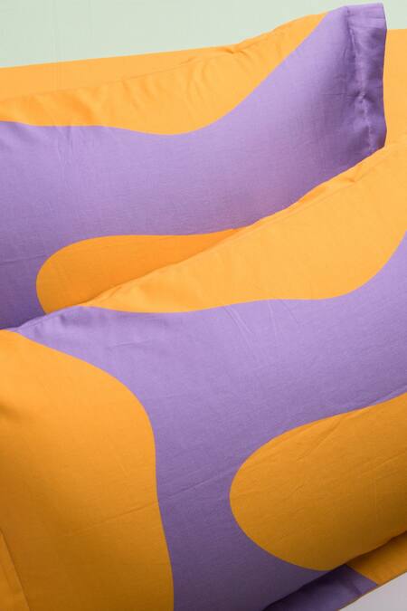 Buy_Kyoona_Purple 100% Cotton Printed The Matisse Meets Memphis Bedsheet Set_Online_at_Aza_Fashions