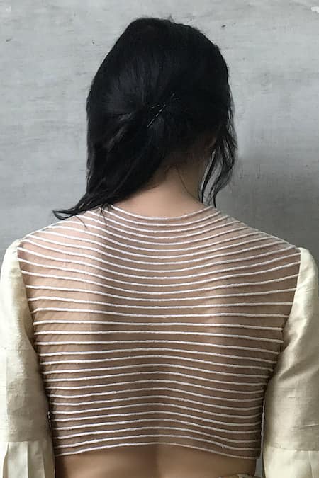 Buy_I Am Design_Ivory Raw Silk Floral And Kantha Embroidery Round Button Front Crop Top _Online_at_Aza_Fashions