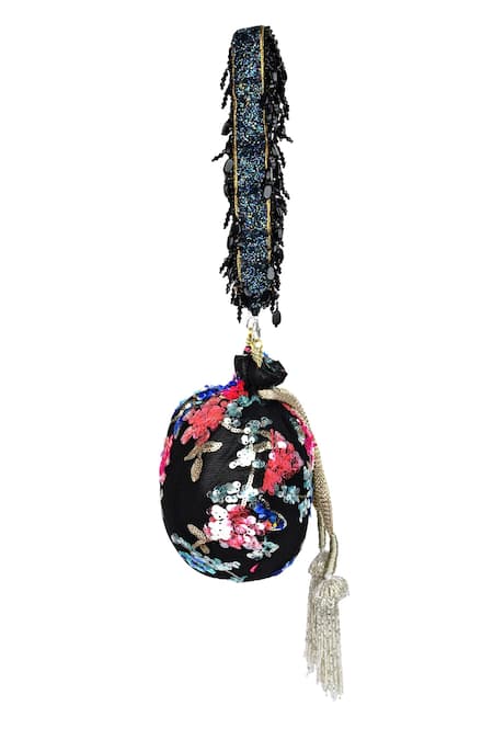 Buy_Miar Designs_Black Sequins Nadia Hand Embroidered Potli Bag_Online_at_Aza_Fashions
