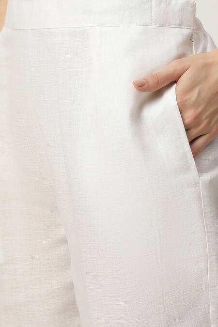 Shop_Musal_Ivory Chanderi, Cotton Embroidery Bandeau Neck Essie Heart Kurta Pant Set _Online_at_Aza_Fashions