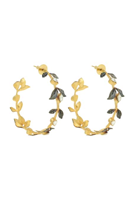 Buy Ishhaara Gold Plated Embroidery Leaf Embellished Hoops Online at Aza Fashions Buy_Ishhaara_Gold Plated Embroidery Leaf Embellished Hoops _Online_at_Aza_Fashions