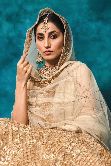 Buy Mehar Beige Net Sequins, Beads Trellis And Floral Hand Embroidered Bridal Lehenga Set Online at Aza Fashions Buy_Mehar_Beige Net Sequins, Beads Trellis And Floral Hand Embroidered Bridal Lehenga Set _Online_at_Aza_Fashions