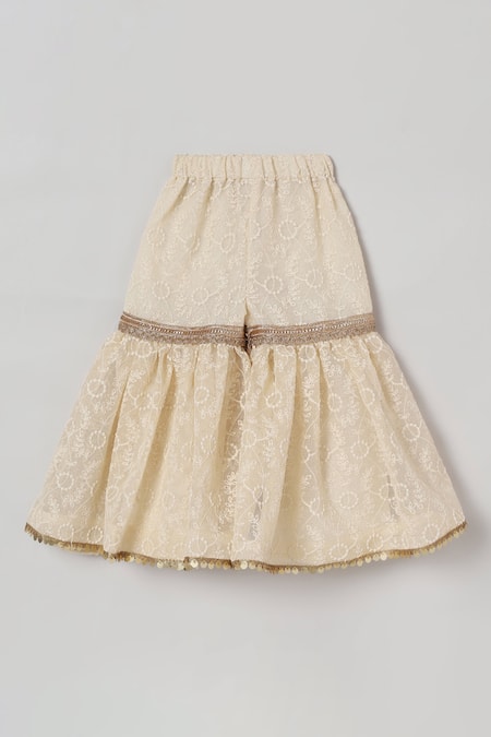 Buy_Byb Premium_Ivory Organza, Cotton Sequins, Lace Embroidered Placket Kurta Sharara Set _Online_at_Aza_Fashions