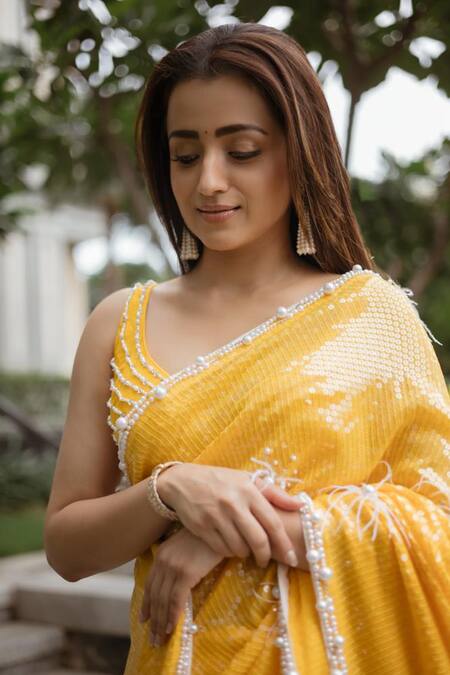 Buy Neeta Lulla Yellow Georgette Embroidered Pearl Scoop Neck Melusina Sequin Saree With Blouse Online at Aza Fashions Buy_Neeta Lulla_Yellow Georgette Embroidered Pearl Scoop Neck Melusina Sequin Saree With Blouse_Online_at_Aza_Fashions