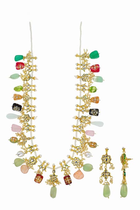 Buy Ishhaara Multi Color Embroidery Stone Embellished Necklace Set Online at Aza Fashions Buy_Ishhaara_Multi Color Embroidery Stone Embellished Necklace Set _Online_at_Aza_Fashions