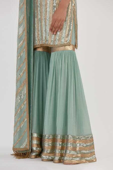 Shop_Nakul Sen_Blue Chiffon Sequin Round Embroidered Kurta Sharara Set_Online_at_Aza_Fashions