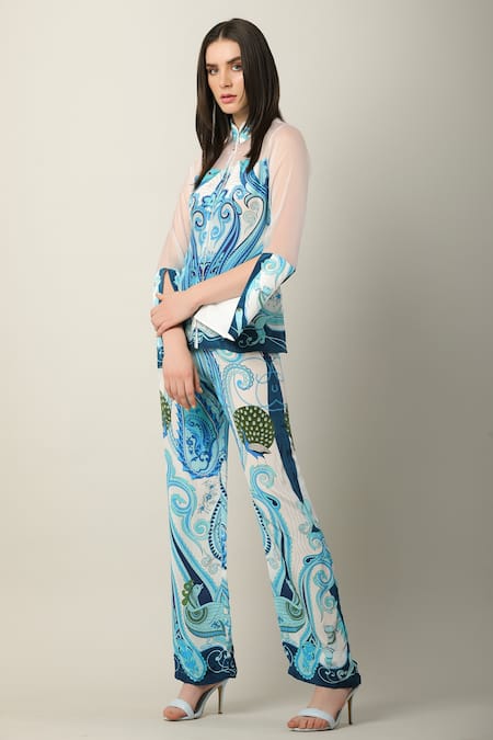 Buy_Limerick by Abirr N' Nanki_Multi Color Crepe Printed Paisley Multicolor Flared Pant _Online_at_Aza_Fashions