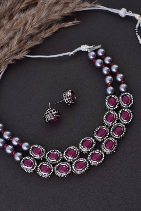 Buy_Swabhimann_Purple Stones Embellished Layered Choker Set _Online_at_Aza_Fashions