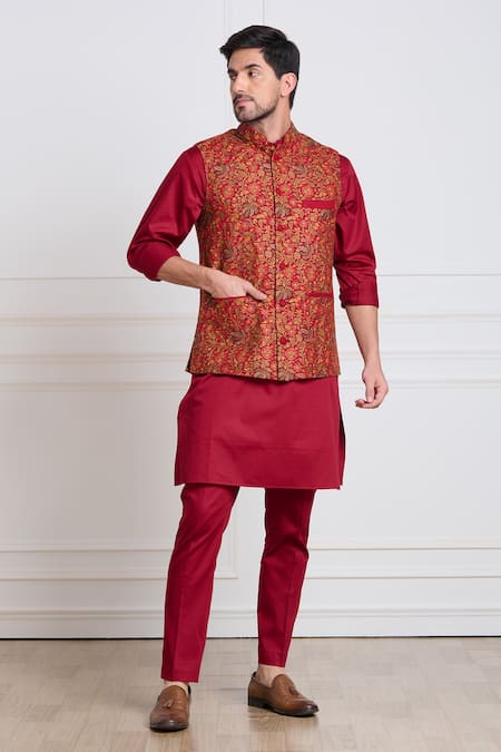 Buy Taroob Red Pashmina, Wool Embroidery Floral Thread Bundi Online at Aza Fashions Buy_Taroob_Red Pashmina, Wool Embroidery Floral Thread Bundi_Online_at_Aza_Fashions