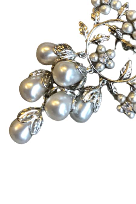 Buy_The Jewel Factor_White Pearls, Rhinestones Grape Vine Shaped Earrings_Online_at_Aza_Fashions