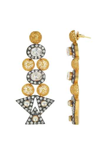 Buy_Ishhaara_Gold Plated Embroidery, Stones Geometric Embellished Earrings _Online_at_Aza_Fashions