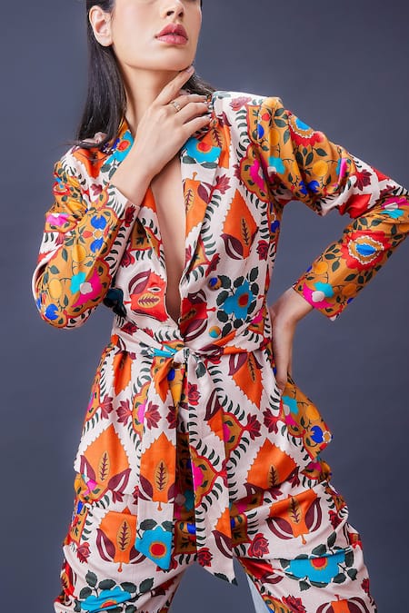 Buy Fuga Multi Color Cotton Leafy Tango Abstract Print Blazer And Pant Set Online at Aza Fashions Buy_Fuga_Multi Color Cotton Leafy Tango Abstract Print Blazer And Pant Set_Online_at_Aza_Fashions