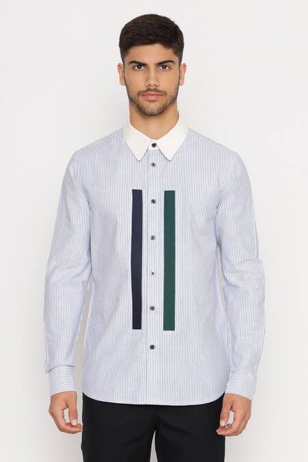 Buy Lacquer Embassy Blue Cotton Striped Print Shirt Online at Aza Fashions Buy_Lacquer Embassy_Blue Cotton Striped Print Shirt _Online_at_Aza_Fashions