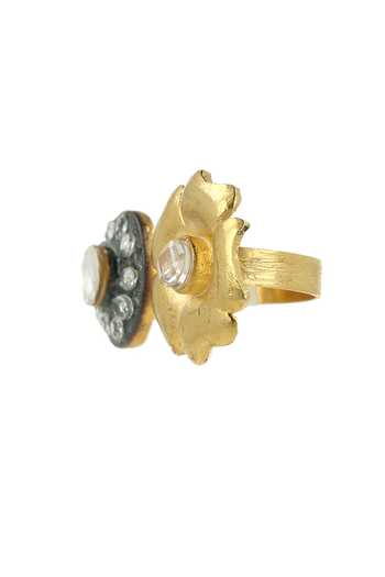 Buy_Ishhaara_Gold Plated Embroidery Stone Embellished Open Ring _Online_at_Aza_Fashions