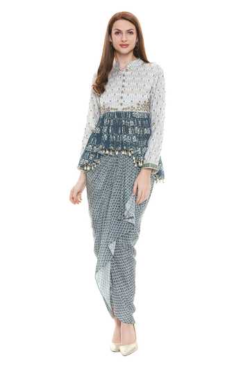Buy Soup By Sougat Paul Blue Embroidered Top And Draped Skirt Set Online at Aza Fashions Buy_Soup By Sougat Paul_Blue Embroidered Top And Draped Skirt Set _Online_at_Aza_Fashions