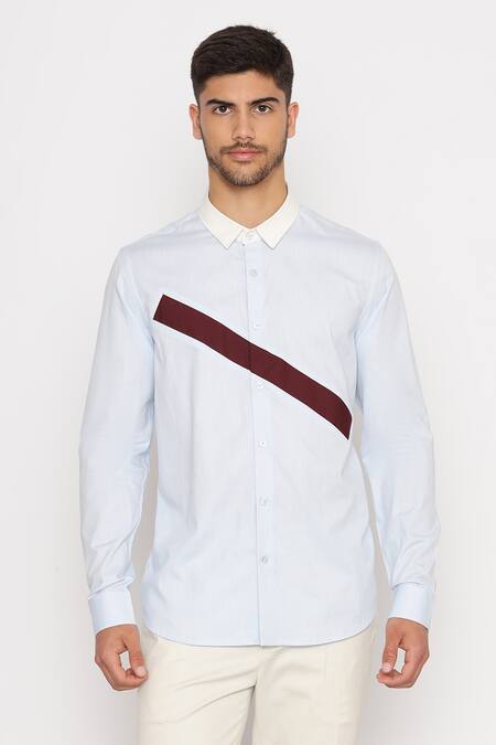 Buy_Lacquer Embassy_Blue Cotton Ave Color Block Strip Shirt _Online_at_Aza_Fashions