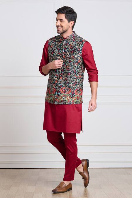 Buy_Taroob_Black Silk Embroidery Floral Kalamkari Bundi_Online_at_Aza_Fashions