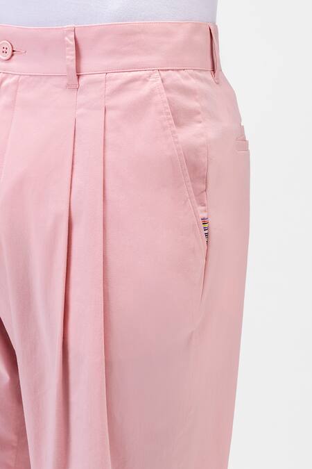 Buy Genes Lecoanet Hemant Pink Cotton Twill Plain Pleated Pastel Trouser Online at Aza Fashions Buy_Genes Lecoanet Hemant_Pink Cotton Twill Plain Pleated Pastel Trouser _Online_at_Aza_Fashions