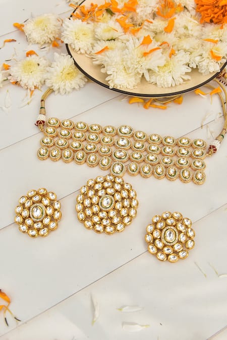 Buy_Swabhimann_Gold Plated Diamonds, Stones Kundan Embellished Choker Set _Online_at_Aza_Fashions
