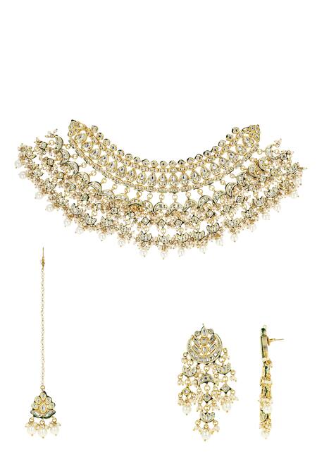 Buy Ishhaara Multi Color Pearls, Diamonds Chand Choker Set Online at Aza Fashions Buy_Ishhaara_Multi Color Pearls, Diamonds Chand Choker Set _Online_at_Aza_Fashions