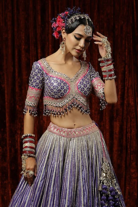 Shikhar Sharma Purple Lehenga And Blouse Cotton Shimmer Chanderi Orchid Bridal Set Online at Aza Fashions Shikhar Sharma_Purple Lehenga And Blouse Cotton Shimmer Chanderi Orchid Bridal Set _Online_at_Aza_Fashions