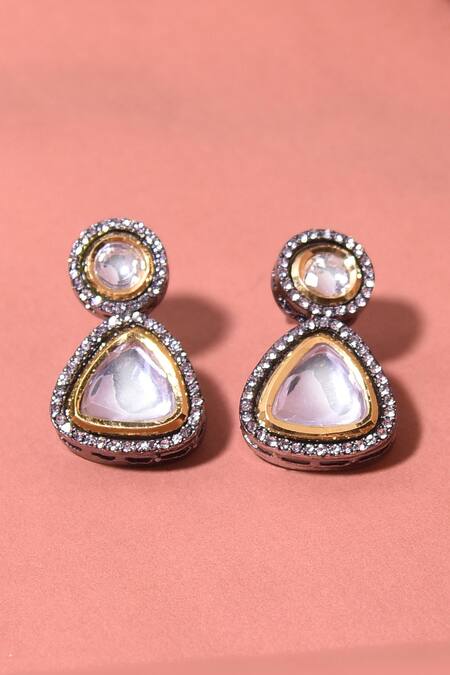 Buy_Swabhimann_Grey Diamonds, Stones Kundan Embellished Earrings _Online_at_Aza_Fashions