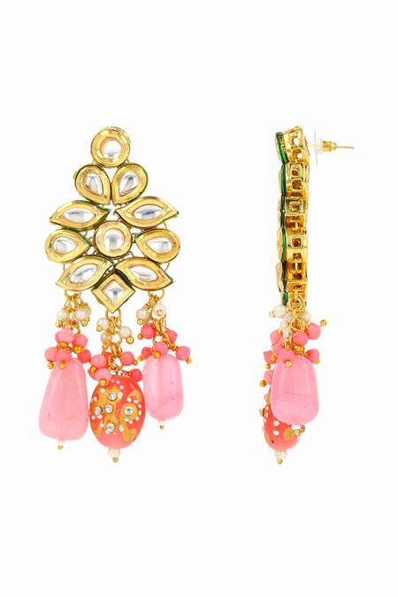 Shop Ishhaara Pink Beads, Gota Patti, Diamonds Kundan Embellished Danglers Online at Aza Fashions Shop_Ishhaara_Pink Beads, Gota Patti, Diamonds Kundan Embellished Danglers _Online_at_Aza_Fashions