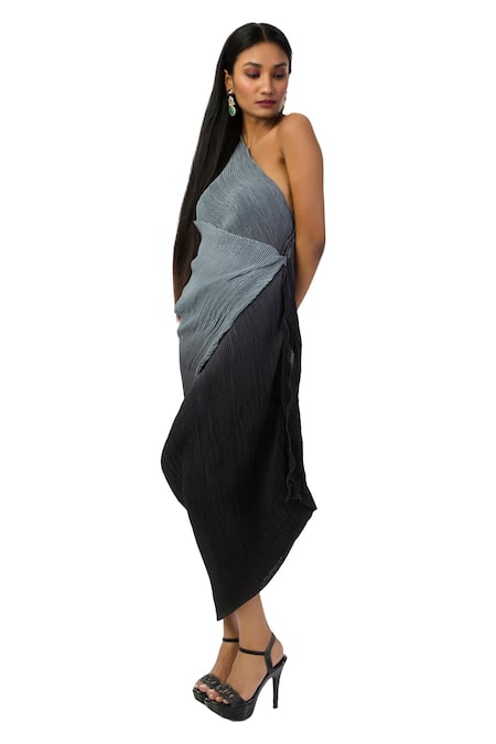 Buy Meghna Shah Black Chiffon Asymmetric Textured Pattern Ombre Dress Online at Aza Fashions Buy_Meghna Shah_Black Chiffon Asymmetric Textured Pattern Ombre Dress _Online_at_Aza_Fashions