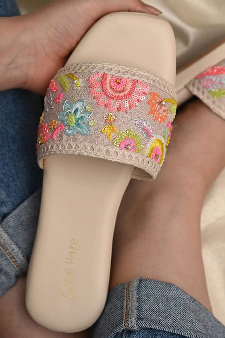Buy Coral Haze Multi Color Embroidered Juno Flats Online at Aza Fashions Buy_Coral Haze_Multi Color Embroidered Juno Flats_Online_at_Aza_Fashions