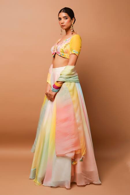 Buy Ahi Clothing Multi Color Organza, Cotton Embroidery, Tassels, Pastel Painted Lehenga Set Online at Aza Fashions Buy_Ahi Clothing_Multi Color Organza, Cotton Embroidery, Tassels, Pastel Painted Lehenga Set _Online_at_Aza_Fashions