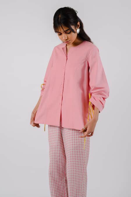 Buy Tussah By Siddhi Shah Pink Cotton Chequered Pant Online at Aza Fashions Buy_Tussah By Siddhi Shah_Pink Cotton Chequered Pant _Online_at_Aza_Fashions