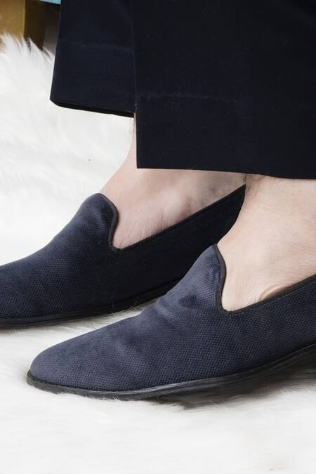 Buy_Coral Haze_Blue Dark Textured Velvet Loafers _Online_at_Aza_Fashions