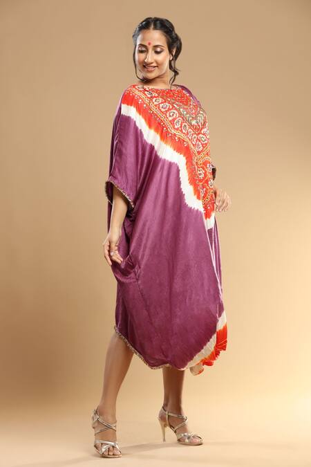 Etasha by Asha Jain Orange Gajji Silk Embroidered Bandhani Round Pattern Drape Kaftan  4