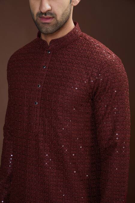 Buy_Kasbah_Wine Georgette Sequins And Chikankari Work Kurta_Online_at_Aza_Fashions