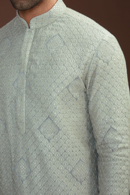Buy_Kasbah_Grey Georgette Embroidery Chikankari Kurta Set _Online_at_Aza_Fashions
