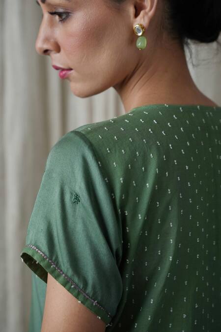 Buy Kanika Sharma Green Modal, Organza, Georgette Embroidery Round Neck Hem Kurta Palazzo Set Online at Aza Fashions Buy_Kanika Sharma_Green Modal, Organza, Georgette Embroidery Round Neck Hem Kurta Palazzo Set _Online_at_Aza_Fashions