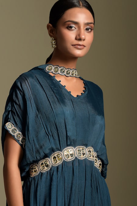 Buy_Two Sisters By Gyans_Blue Dupatta Chiffon, Gharara Chiffon, Kaftan Heart Mirror Work And Set _Online_at_Aza_Fashions