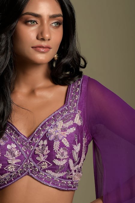 Buy_Two Sisters By Gyans_Purple Blouse Raw Silk, Lehenga Georgette Sequin And Ombre & Embroidered Set _Online_at_Aza_Fashions