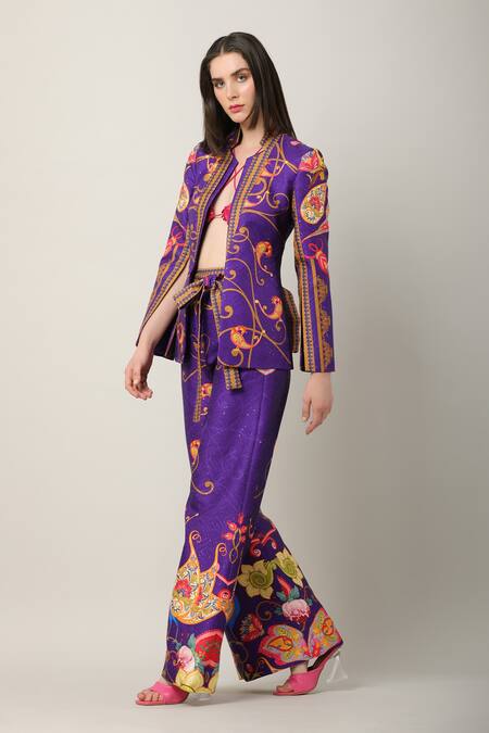 Shop Limerick By Abirr N' Nanki Multi Color Sheeted Satin Blend Printed Floral Fern Pant Online at Aza Fashions Shop_Limerick By Abirr N' Nanki_Multi Color Sheeted Satin Blend Printed Floral Fern Pant _Online_at_Aza_Fashions