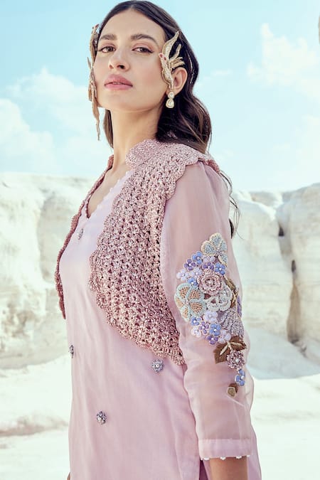 Buy_Nikita Vishakha_Purple Silk Organza, Modal, Net Embroidery, Embellished Kurta Set With Jacket _Online_at_Aza_Fashions