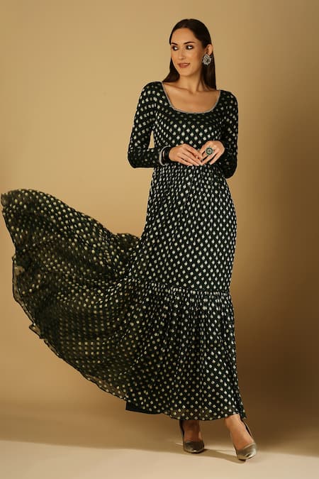 Buy Monk & Mei By Sonia Anand Green Velvet, Brocade Chains, Embroidery Woven Floral Anarkali Set With Dupatta Online at Aza Fashions Buy_Monk & Mei By Sonia Anand_Green Velvet, Brocade Chains, Embroidery Woven Floral Anarkali Set With Dupatta _Online_at_Aza_Fashions