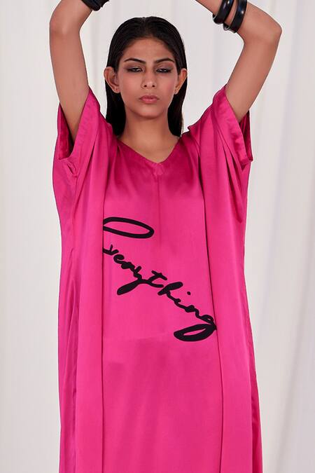 Buy AK-OK Pink Silk V-neck Kaftan Dress Online at Aza Fashions Buy_AK-OK_Pink Silk V-neck Kaftan Dress _Online_at_Aza_Fashions