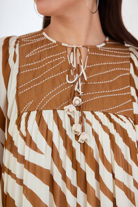 Buy_Nikasha_Brown Viscose, Georgette Keyhole Neck Animal Print Midi Dress _Online_at_Aza_Fashions